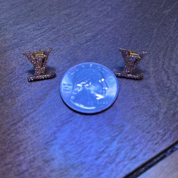 LV Gold Tone Earrings with Lots of Sparkle. โจ Showed Video Best I Could. - Picture 3 of 3